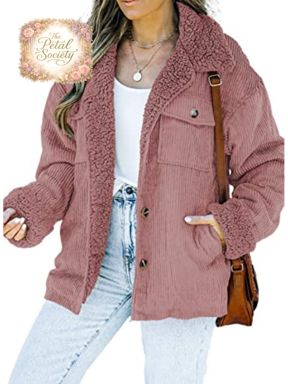 Corduroy Sherpa Lined Jacket Fleece Lined Winter Coat Loose Fit
